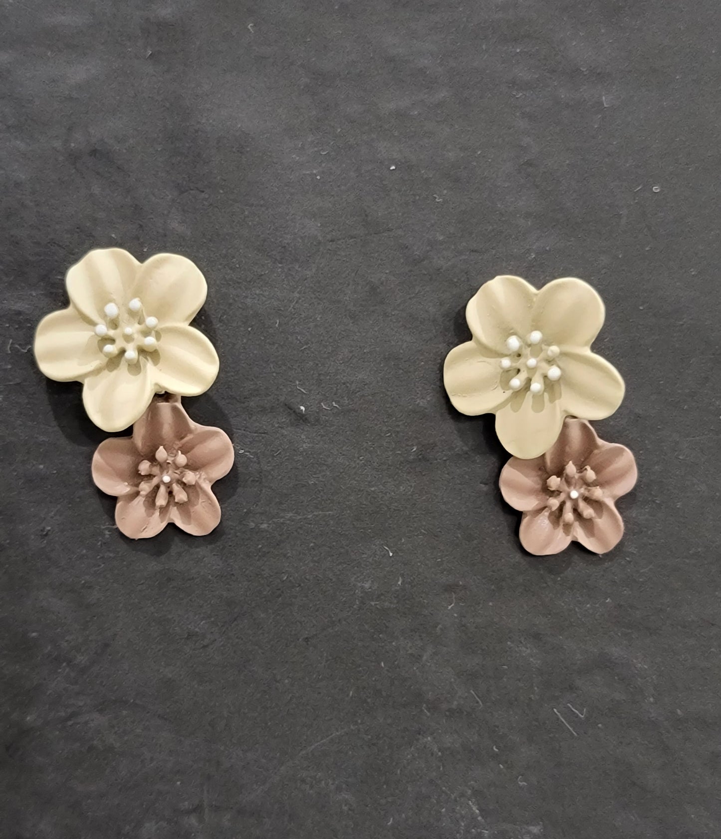 Two Color Flower Drop Earrings