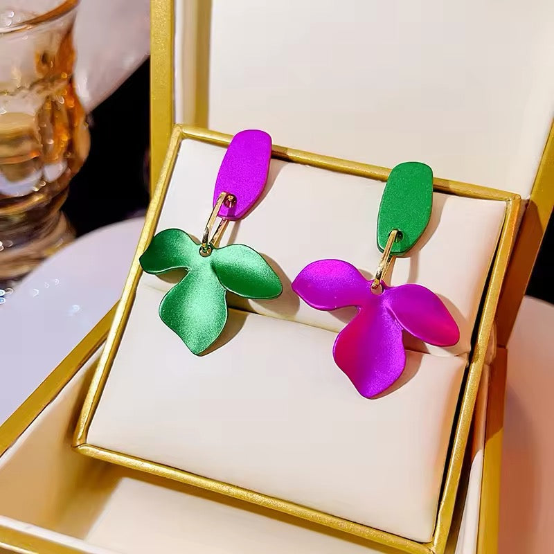 Metallic Green and Fuchsia Earrings