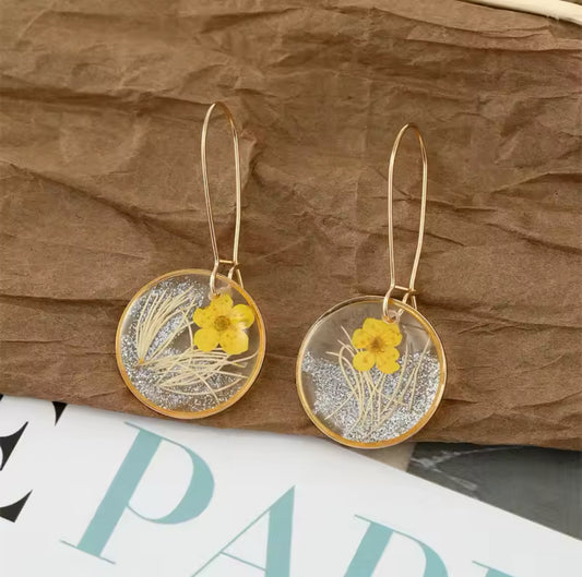 Yellow Dried Flower Resin Earrings